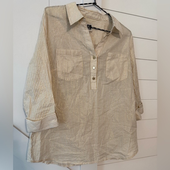 Anne Klein Gold and Cream Striped Top - Picture 4 of 9